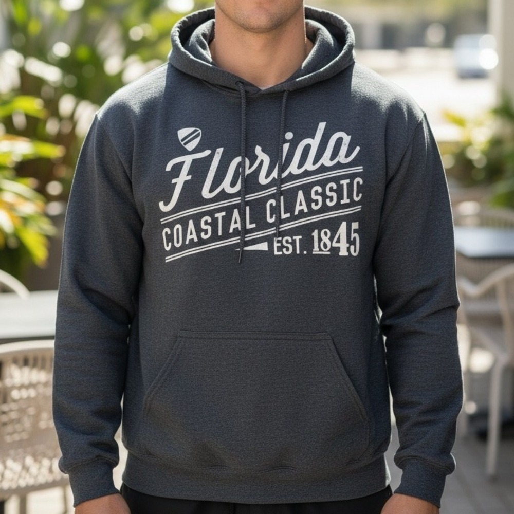 Florida Coastal Classic Mens Charcoal Heather Pullover Hoodie Est 1845 Graphic